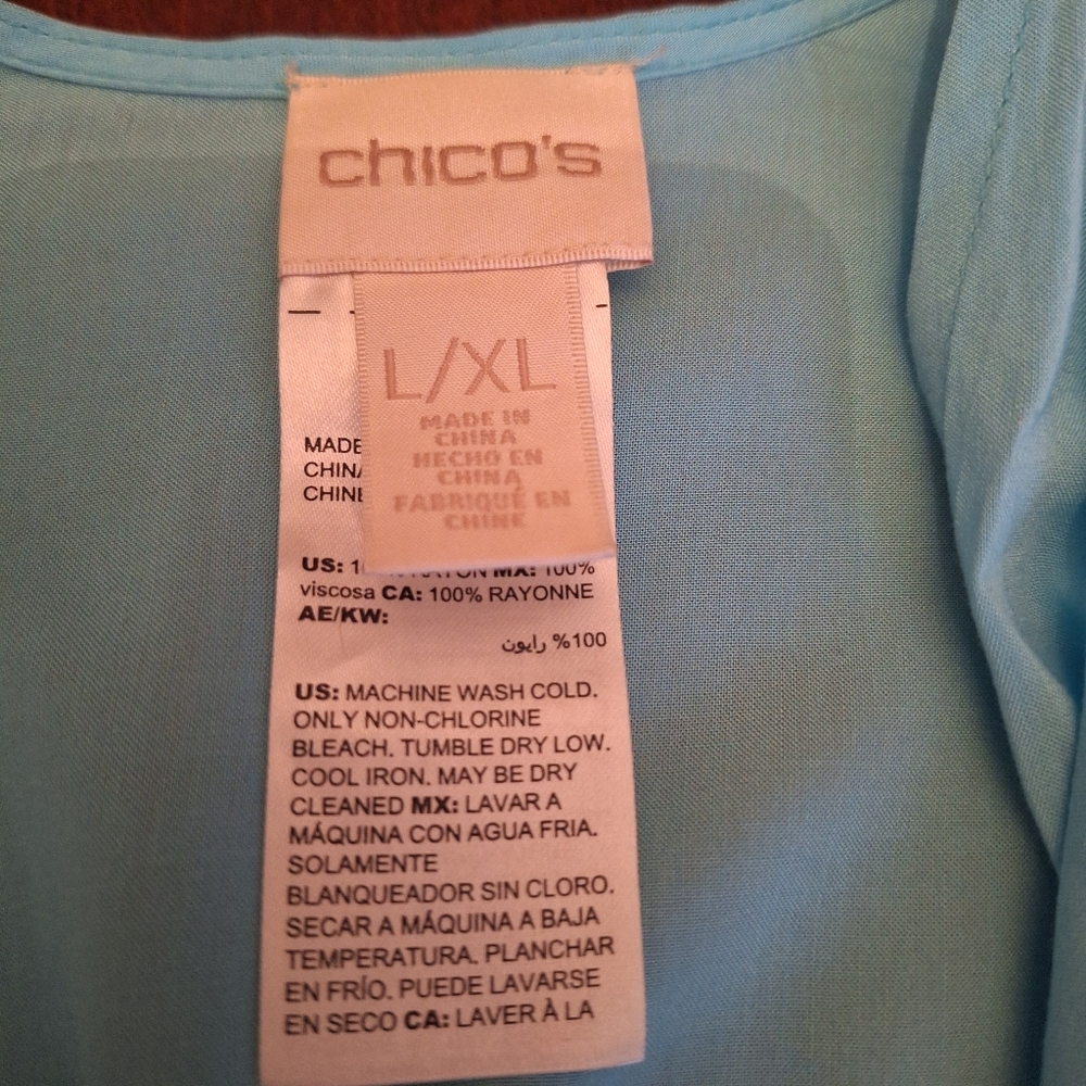 Chico's Coastal Boho vibes Teal White Women's Flowy Kimono Cover Up L/XL - Picture 10 of 16